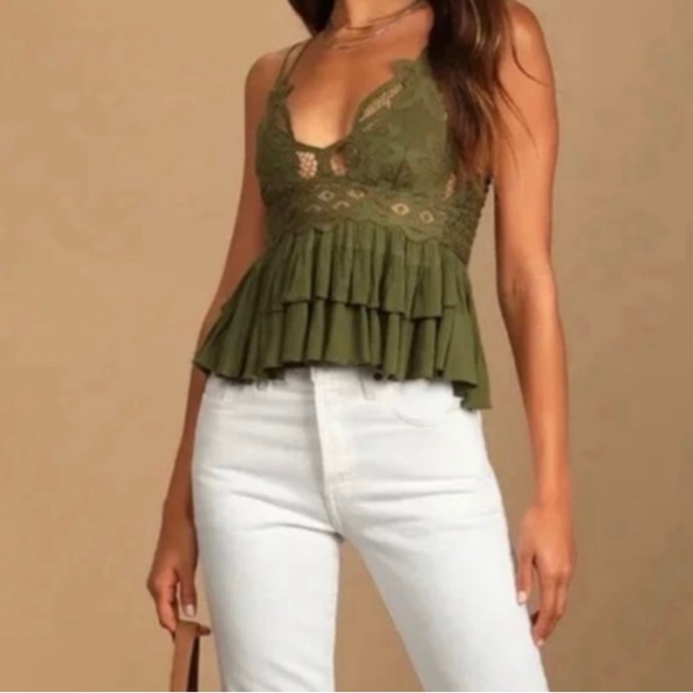 Free People Adela Cami in Oloive Green Size Small NWOT